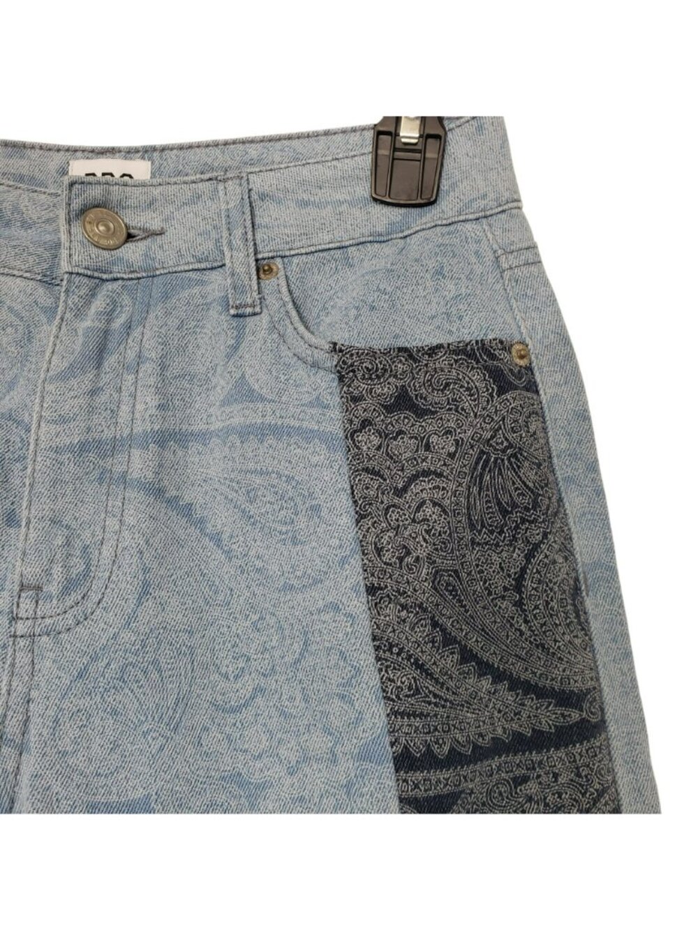 Urban Outfitters BDG Blue Paisley Patchwork Bandana Print Mom Jeans Retro Vtg - Picture 7 of 11